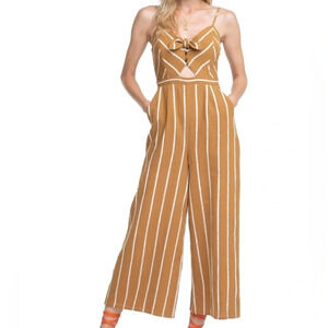 Astr Brown and White Striped Jumpsuit